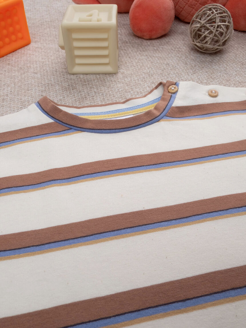 βρεφικό t-shirt μπεζ ριγέ με ελέφαντα για αγόρι - Prénatal