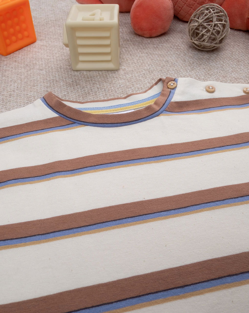 βρεφικό t-shirt μπεζ ριγέ με ελέφαντα για αγόρι - Prénatal