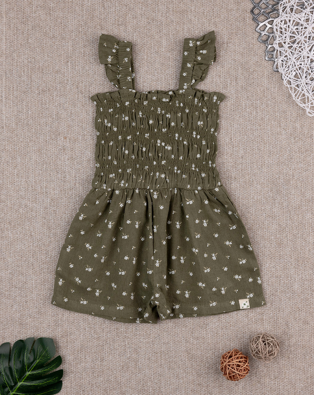 βρεφική ολόσωμη φόρμα χακί φλοράλ για κορίτσι - Prénatal
