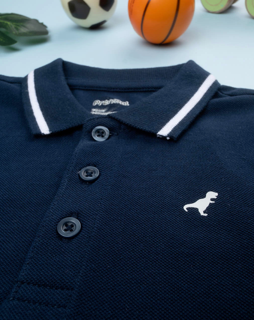 βρεφικό t-shirt πικέ πόλο μπλε με δεινόσαυρο για αγόρι - Prénatal