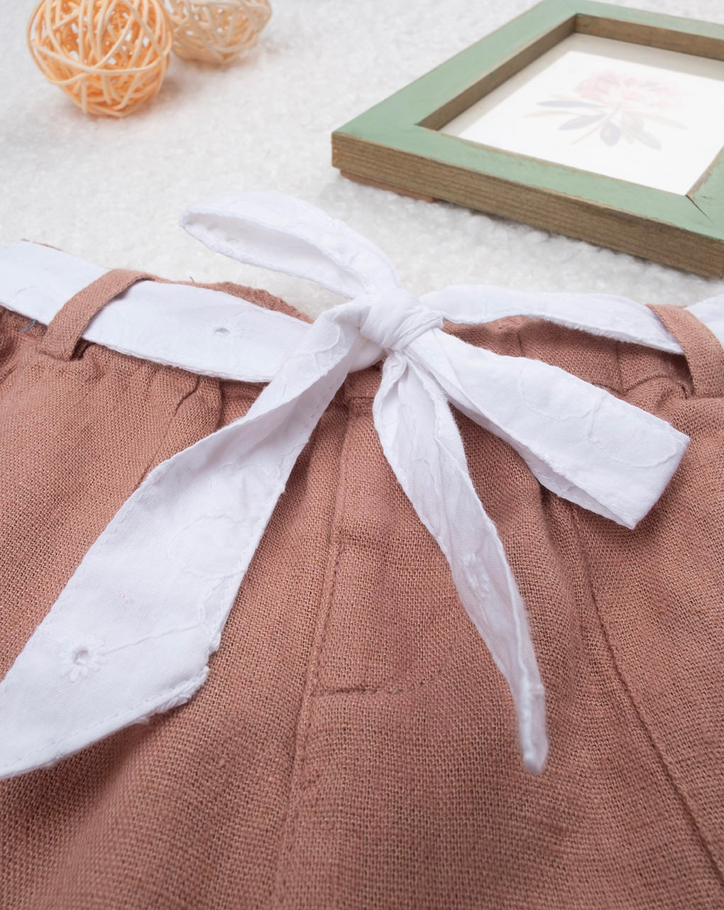 βρεφικό σορτσάκι λινό καφέ με ζώνη για κορίτσι - Prénatal