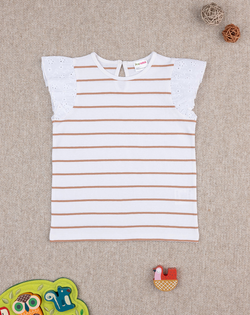 παιδικό t-shirt λευκό ριγέ καφέ sangallo για κορίτσι - Prénatal