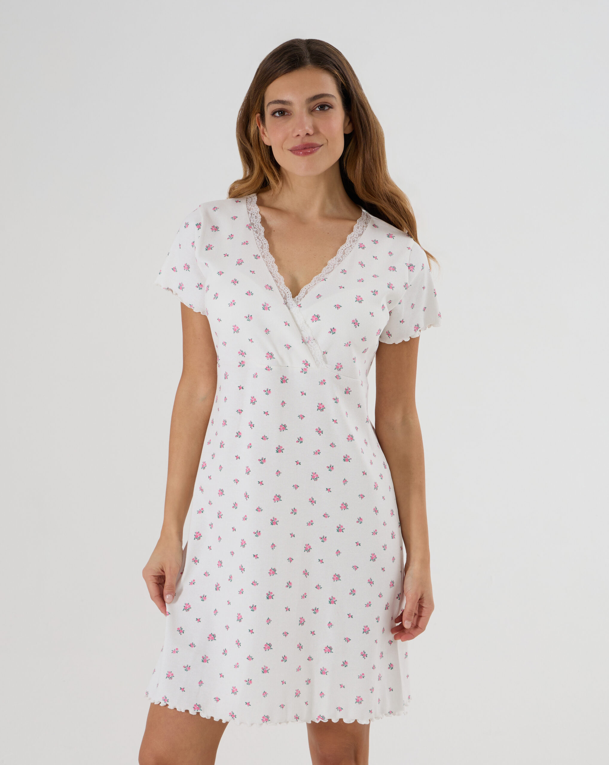 γυναικείο νυχτικό εγκυμοσύνης/θηλασμού λευκό φλοράλ - Prénatal