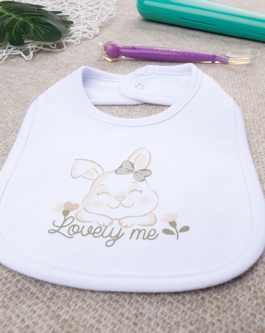 βρεφική σαλιάρα λευκή με λαγουδάκι για κορίτσι - Prénatal