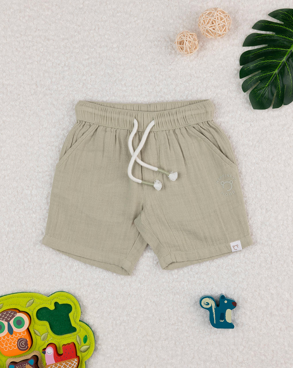 βρεφικό σορτσάκι μουσελίνα λαδί happiness mood για αγόρι - Prénatal