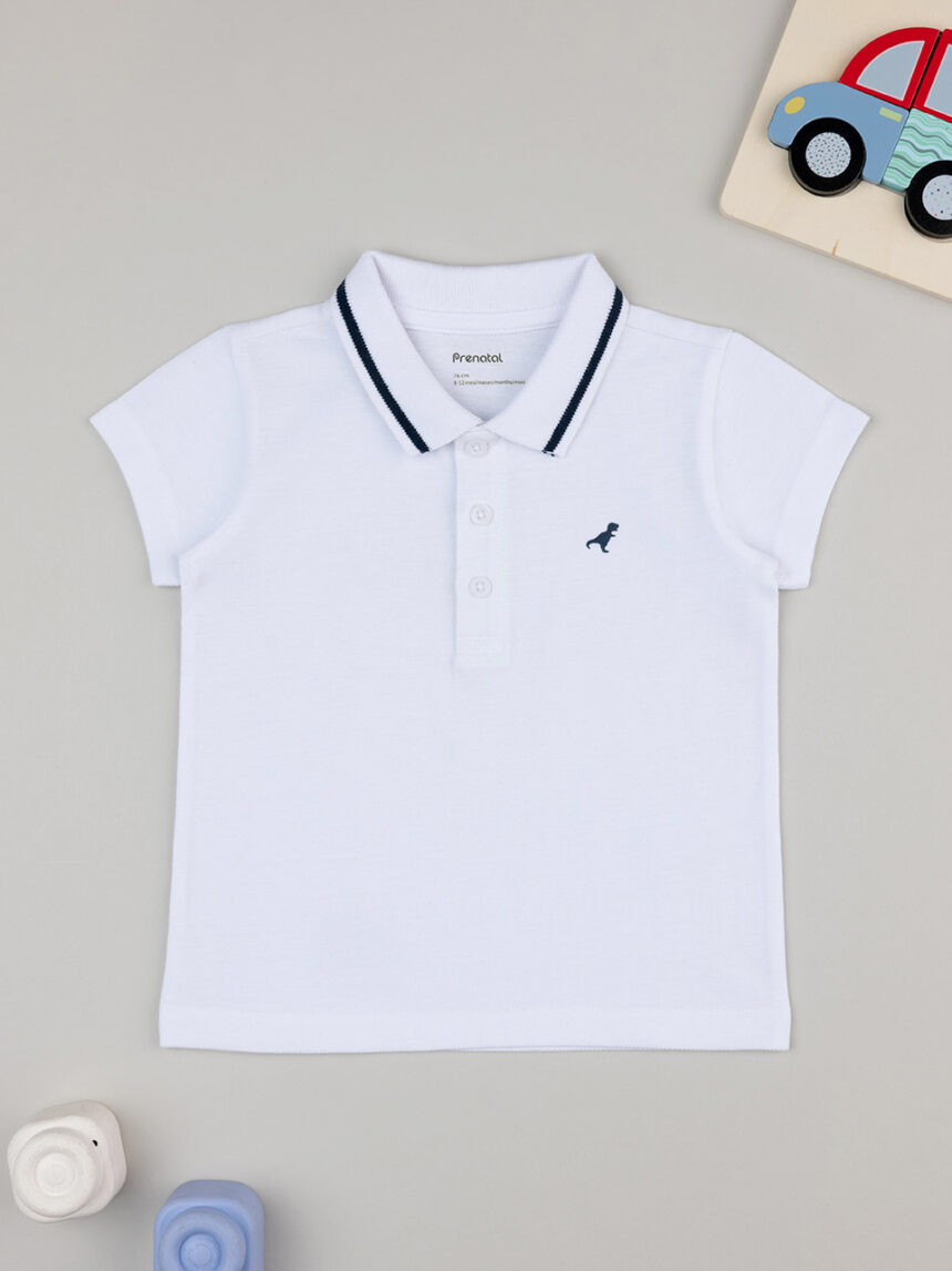 βρεφικό t-shirt πικέ πόλο λευκό με δεινόσαυρο για αγόρι - Prénatal