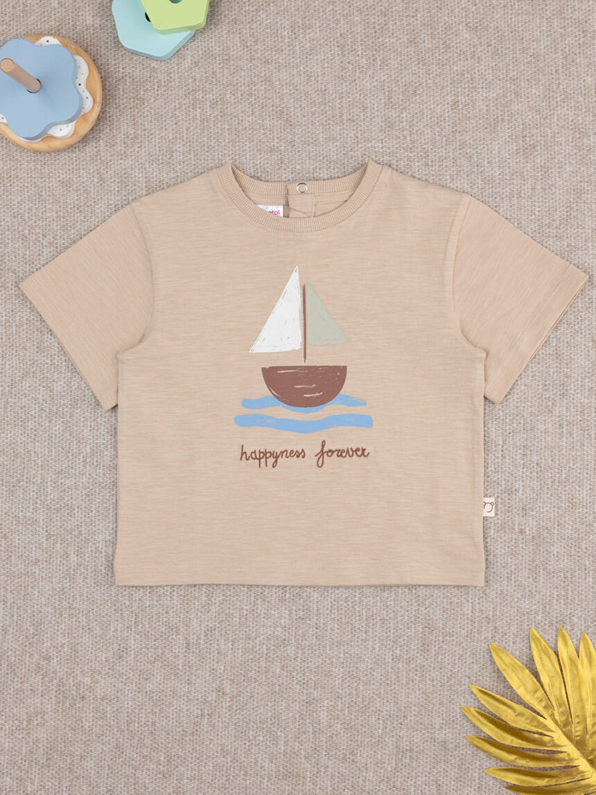 βρεφικό t-shirt καφέ με βάρκα για αγόρι - Prénatal