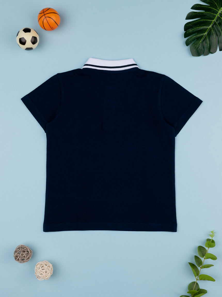 παιδικό t-shirt πικέ πόλο μπλε με δεινόσαυρο για αγόρι - Prénatal