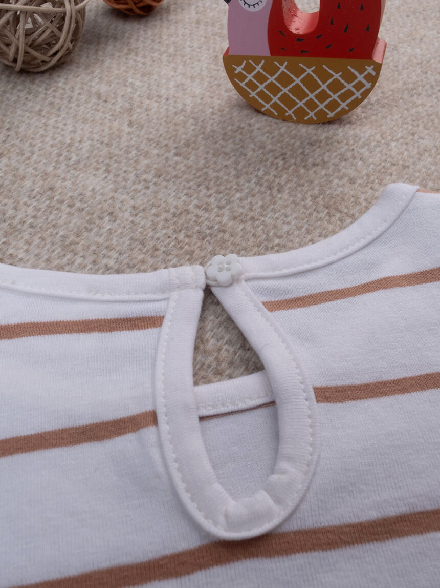 παιδικό t-shirt λευκό ριγέ καφέ sangallo για κορίτσι - Prénatal