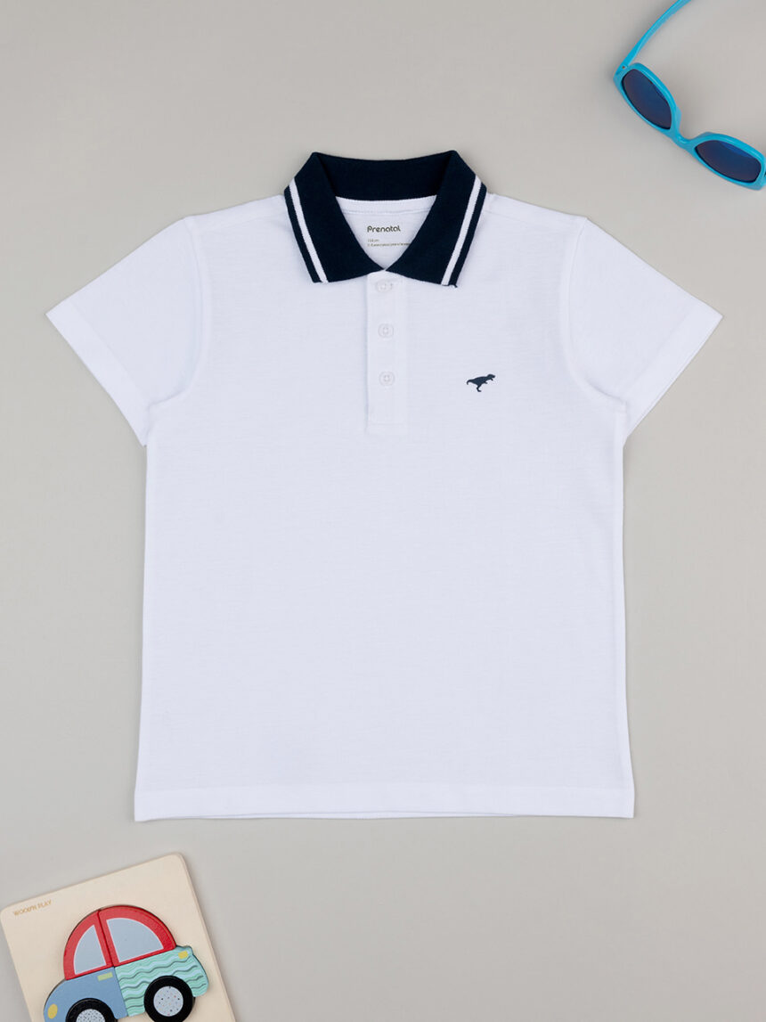 παιδικό t-shirt πικέ πόλο λευκό με δεινόσαυρο για αγόρι - Prénatal