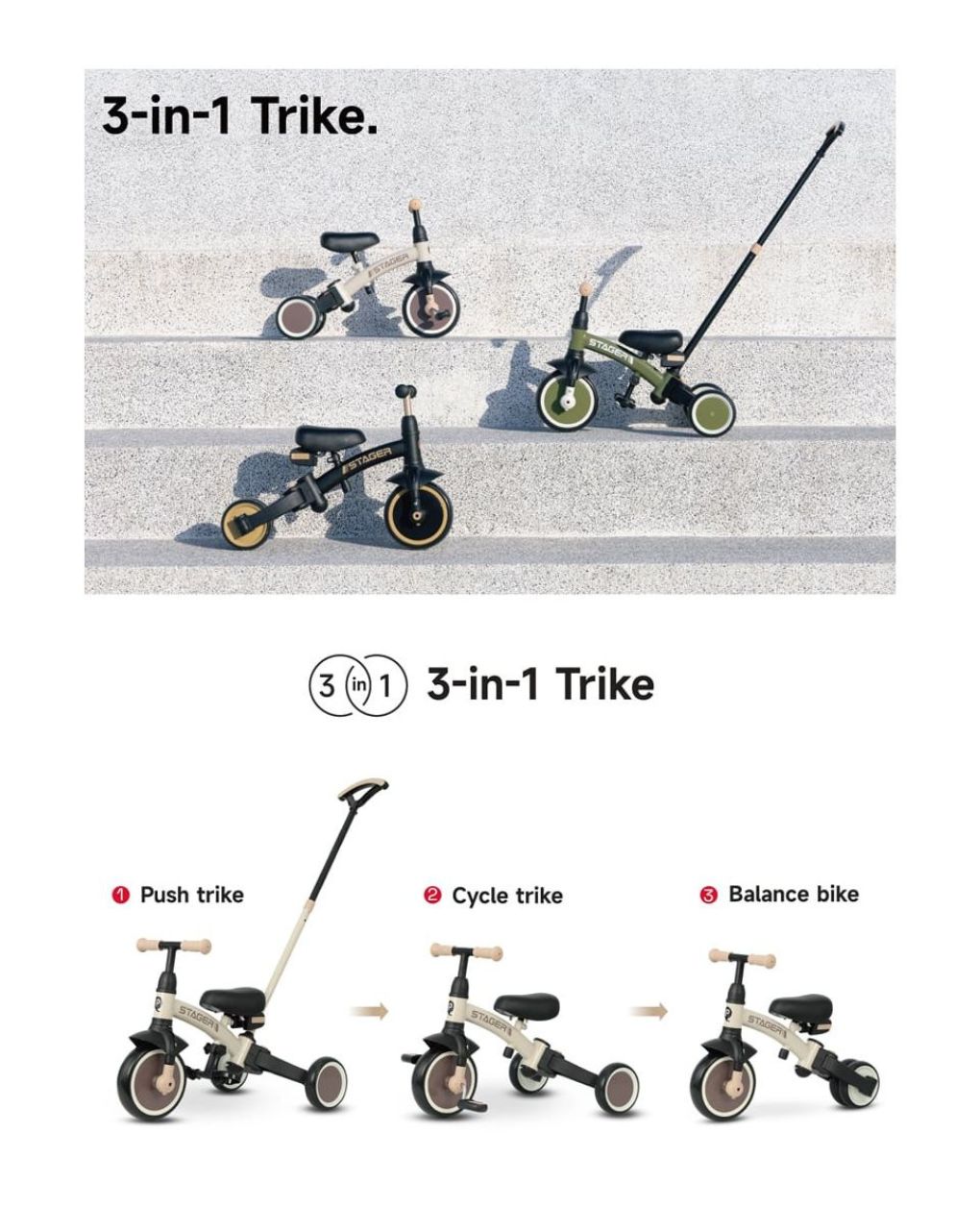 Qplay ποδήλατο τρίκυκλο stager 3in1 brown 01-1212075-03 - QPLAY