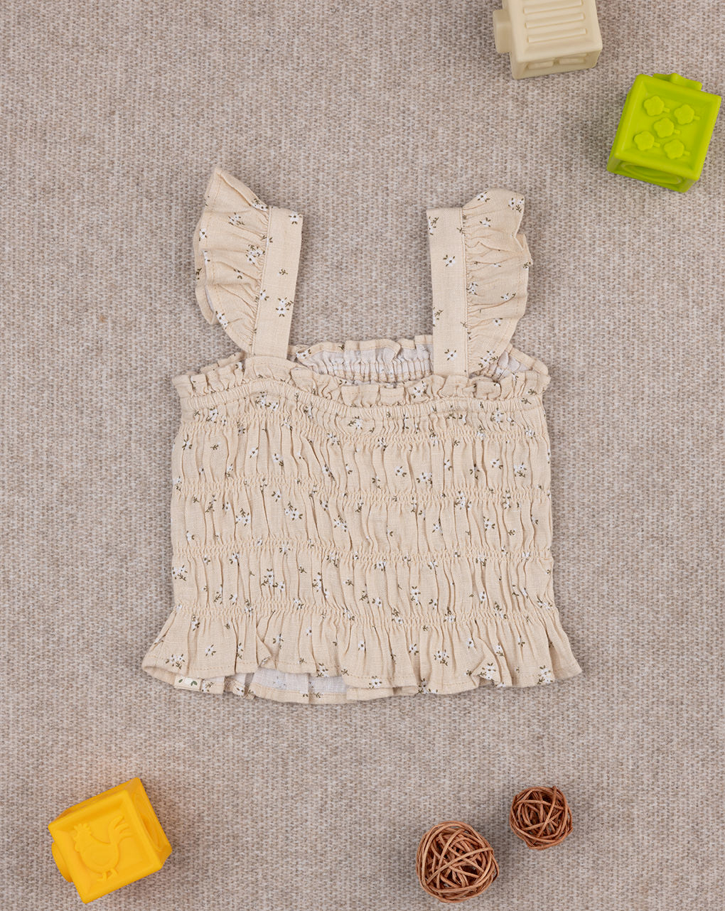 βρεφική αμάνικη μπλούζα μπεζ φλοράλ για κορίτσι - Prénatal