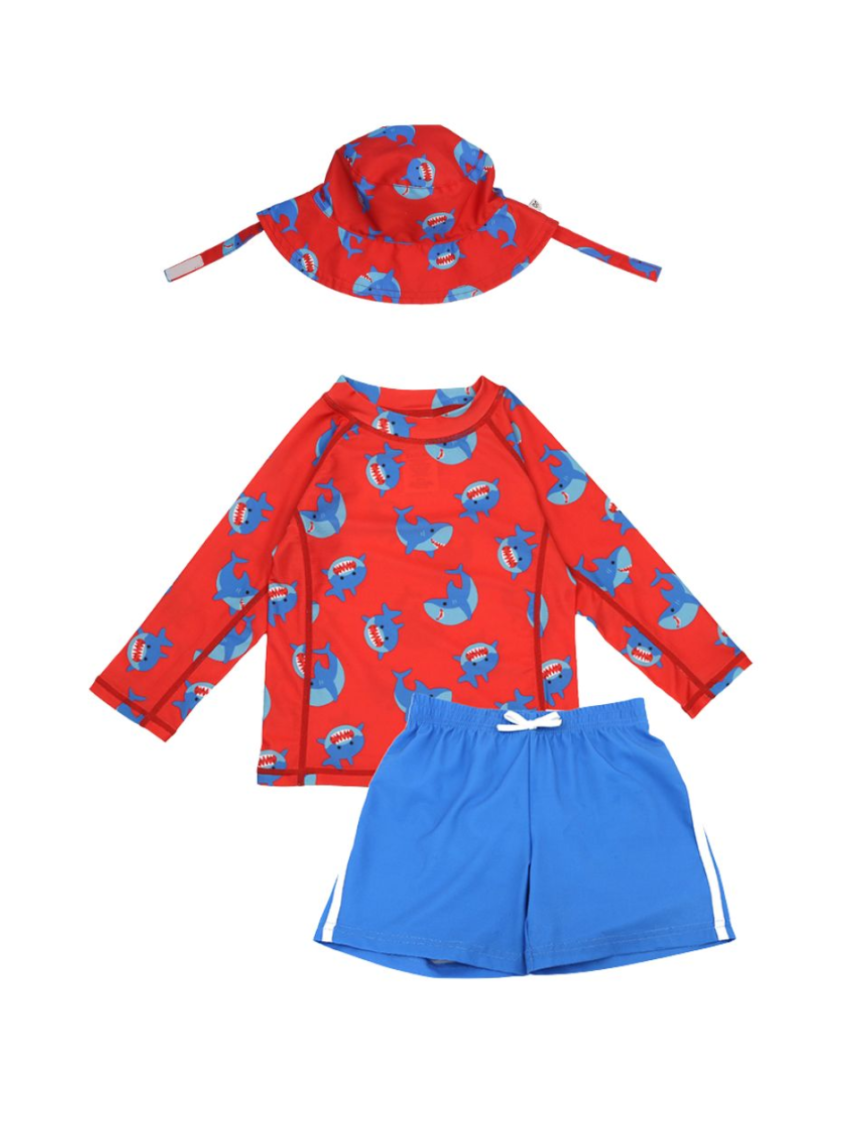 Zoocchini σετ uv μαγιό, bucket καπέλο & μπλούζα sherman the shark zoo16009 - Zoocchini