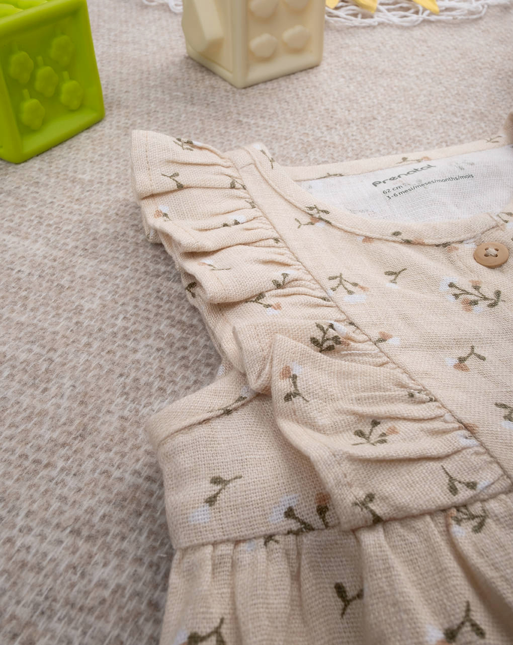 βρεφικό φορμάκι λινό μπεζ φλοράλ για κορίτσι - Prénatal
