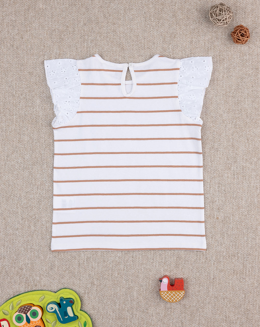 παιδικό t-shirt λευκό ριγέ καφέ sangallo για κορίτσι - Prénatal