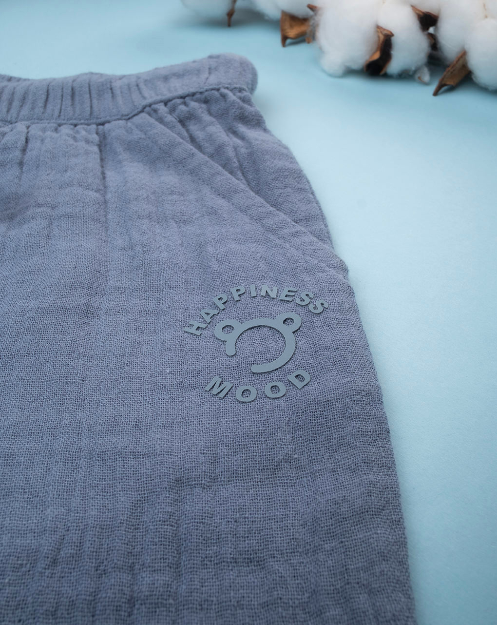 βρεφικό σορτσάκι μουσελίνα μπλε happiness mood για αγόρι - Prénatal