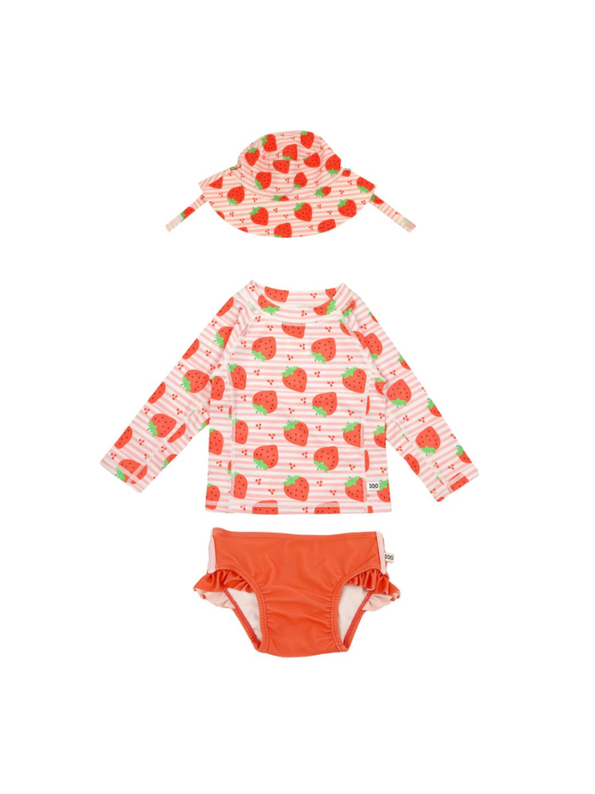 Zoocchini σετ uv μαγιό, bucket καπέλο & μπλούζα strawberry zoo16010 - Zoocchini