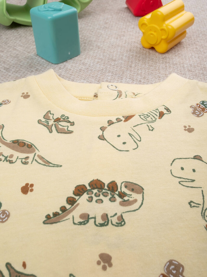 βρεφική ολόσωμη πιτζάμα κίτρινη με δεινόσαυρους για αγόρι - Prénatal