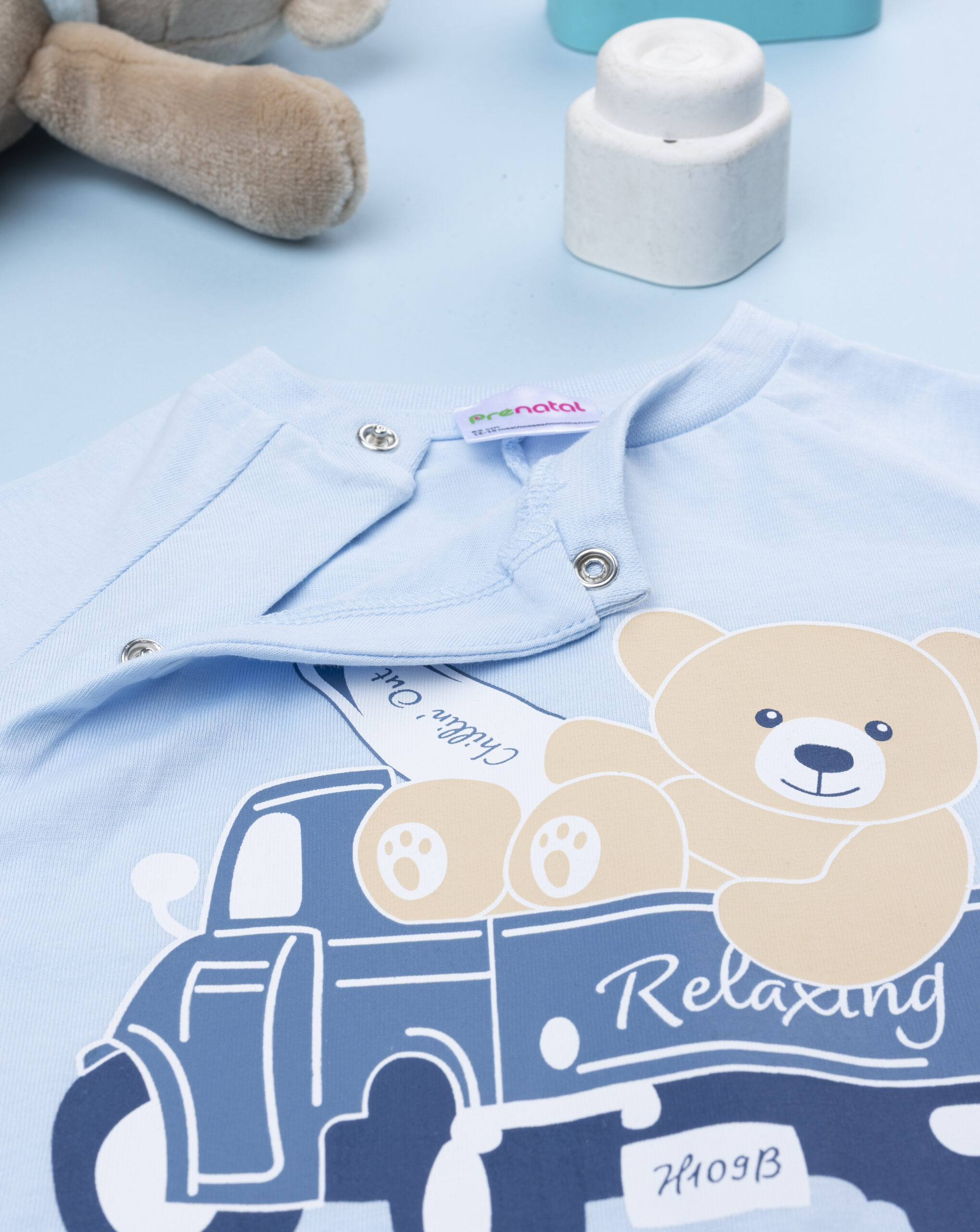 βρεφική πιτζάμα λευκή/μπλε με αρκουδάκι για αγόρι - Prénatal