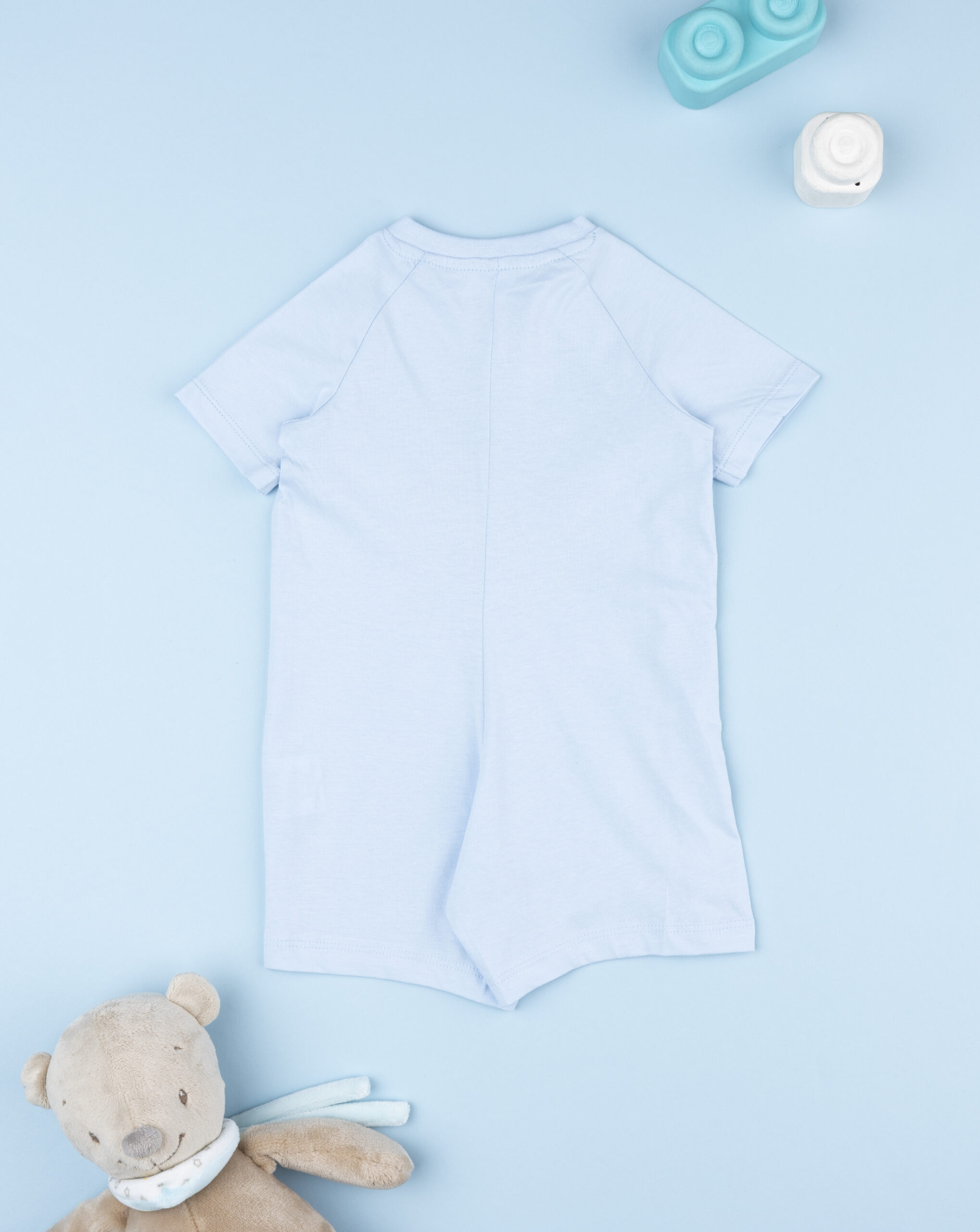 βρεφική πιτζάμα λευκή/μπλε με αρκουδάκι για αγόρι - Prénatal