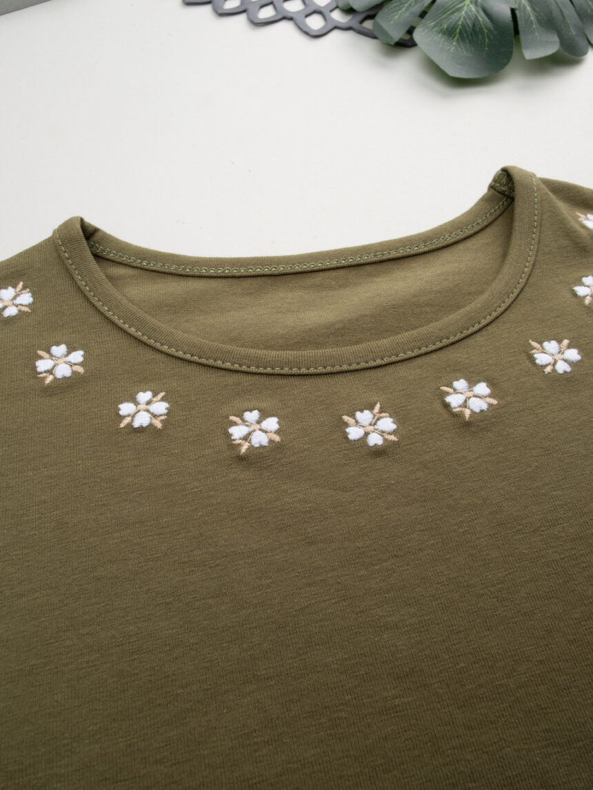 παιδικό t-shirt χακί με λουλούδια για κορίτσι - Prénatal