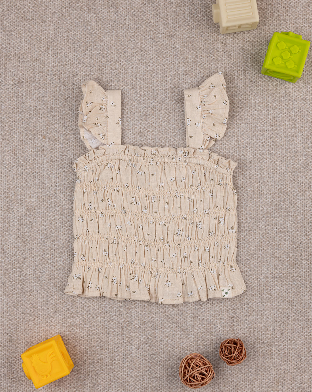 βρεφική αμάνικη μπλούζα μπεζ φλοράλ για κορίτσι - Prénatal