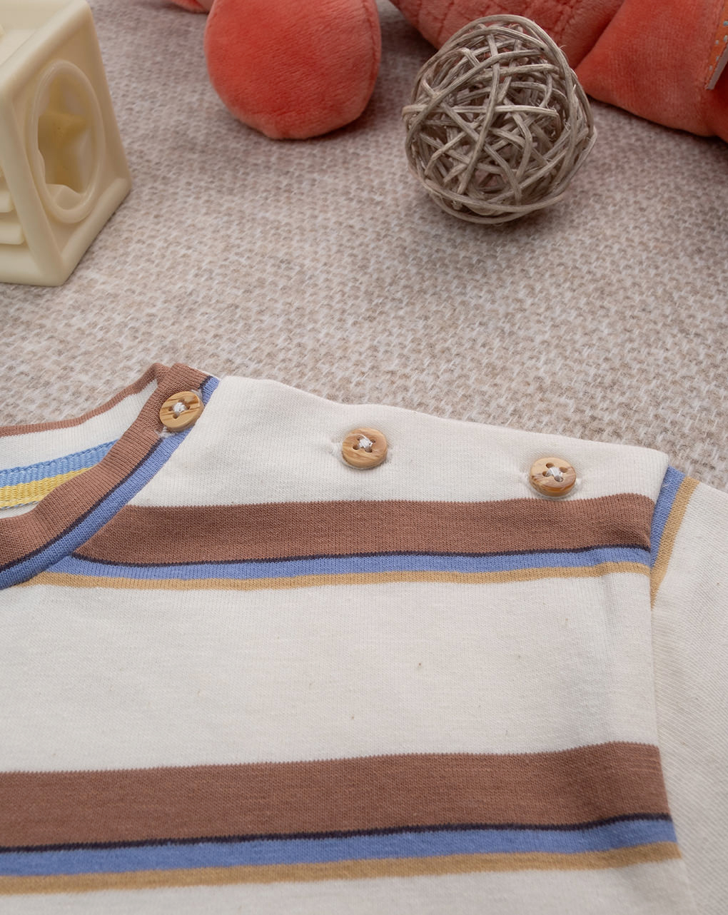 βρεφικό t-shirt μπεζ ριγέ με ελέφαντα για αγόρι - Prénatal