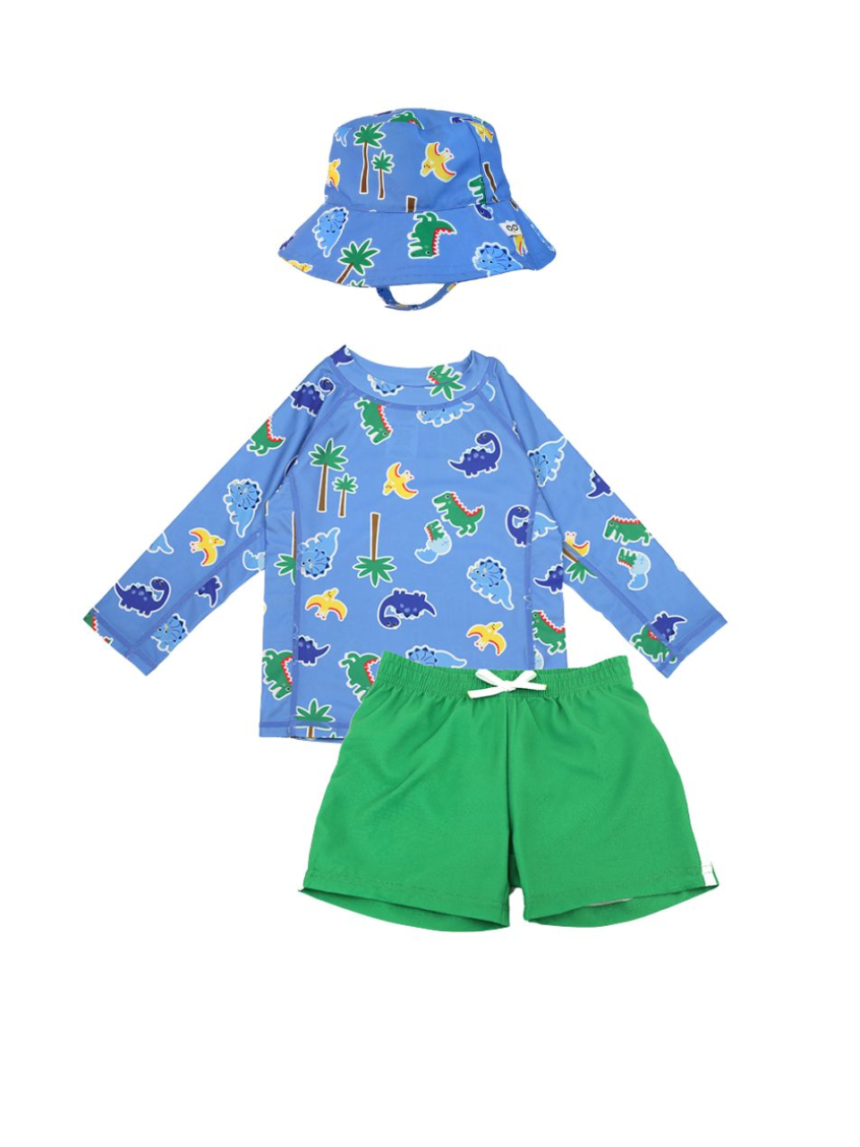 Zoocchini σετ uv μαγιό, bucket καπέλο & μπλούζα devin the dino & friends zoo16008 - Zoocchini