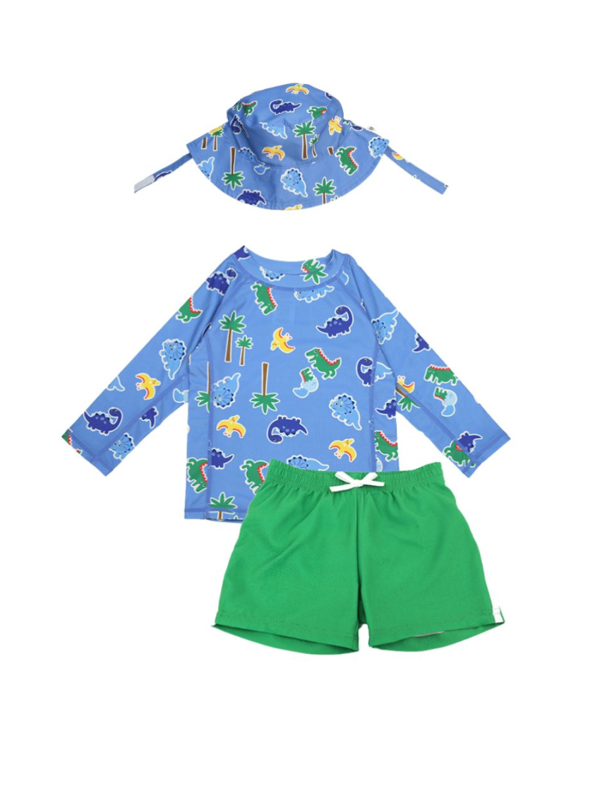 Zoocchini σετ uv μαγιό, bucket καπέλο & μπλούζα devin the dino & friends zoo16008 - Zoocchini