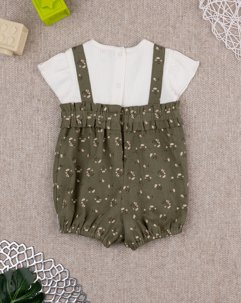 βρεφικό φορμάκι χακί/λευκό φλοράλ για κορίτσι - Prénatal