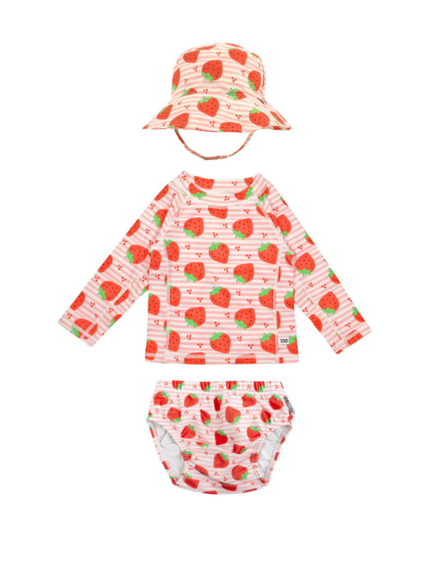 Zoocchini σετ uv μαγιό πάνα, bucket καπέλο & μπλούζα strawberry zoo16014 - Zoocchini