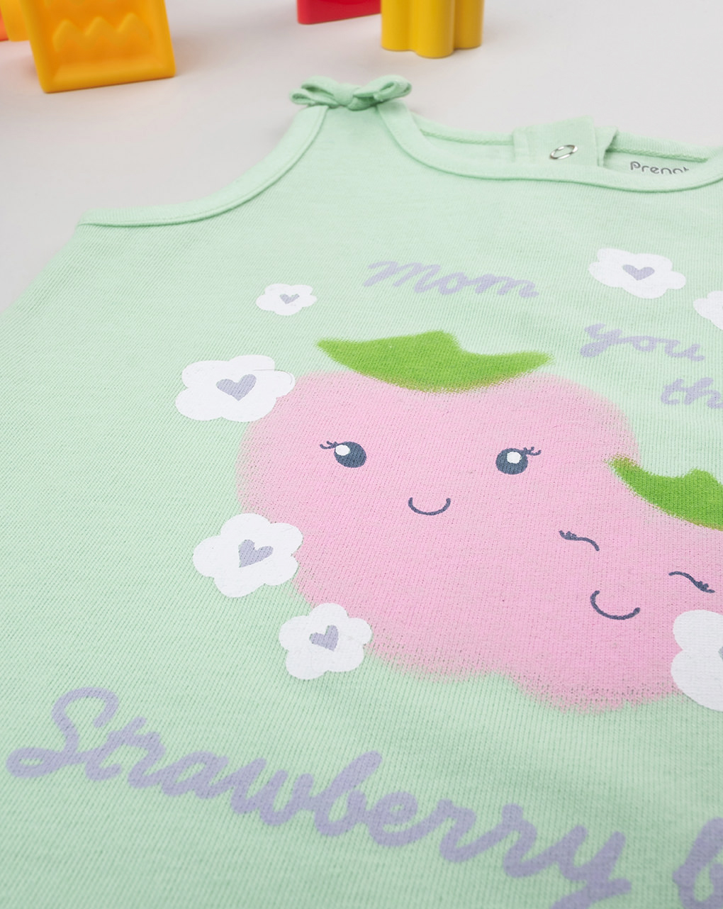 βρεφική αμάνικη μπλούζα πράσινη strawberries για κορίτσι - Prénatal