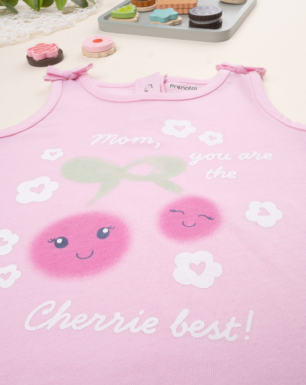βρεφική αμάνικη μπλούζα ροζ cherries για κορίτσι - Prénatal