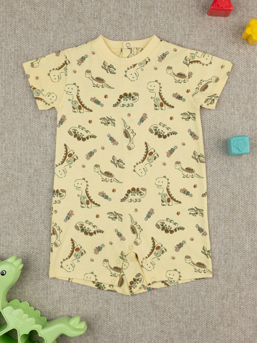βρεφική ολόσωμη πιτζάμα κίτρινη με δεινόσαυρους για αγόρι - Prénatal