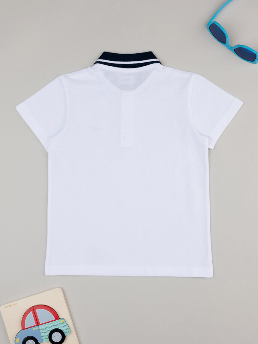 παιδικό t-shirt πικέ πόλο λευκό με δεινόσαυρο για αγόρι - Prénatal