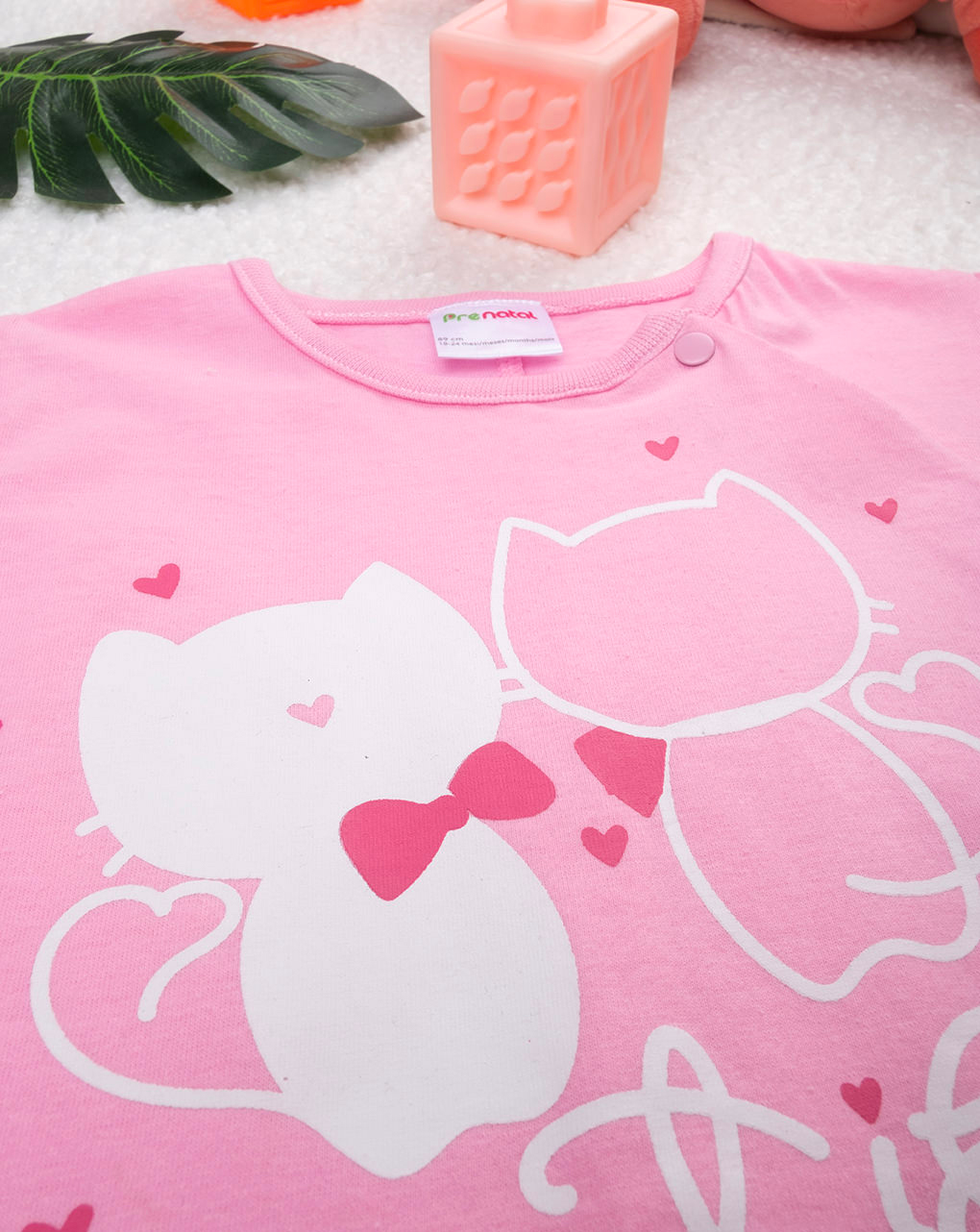 βρεφική ολόσωμη πιτζάμα ροζ με γατάκια για κορίτσι - Prénatal