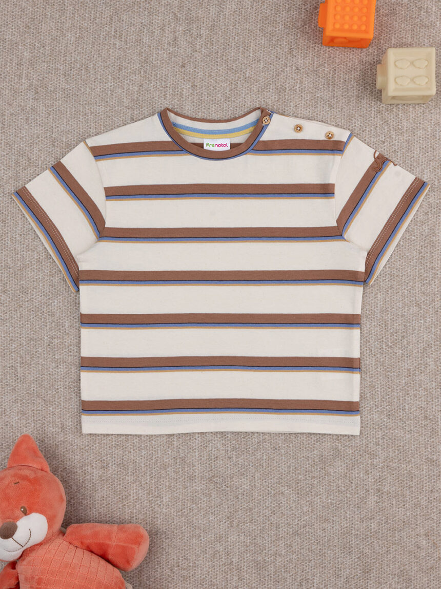 βρεφικό t-shirt μπεζ ριγέ με ελέφαντα για αγόρι - Prénatal