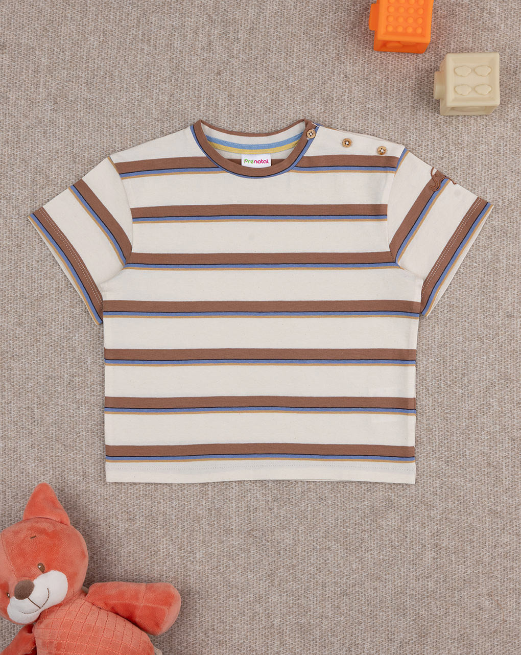 βρεφικό t-shirt μπεζ ριγέ με ελέφαντα για αγόρι - Prénatal