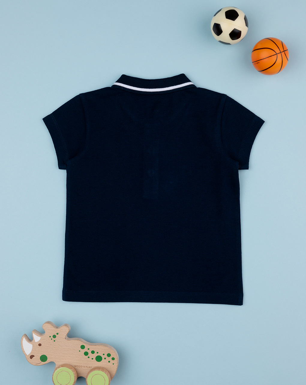 βρεφικό t-shirt πικέ πόλο μπλε με δεινόσαυρο για αγόρι - Prénatal