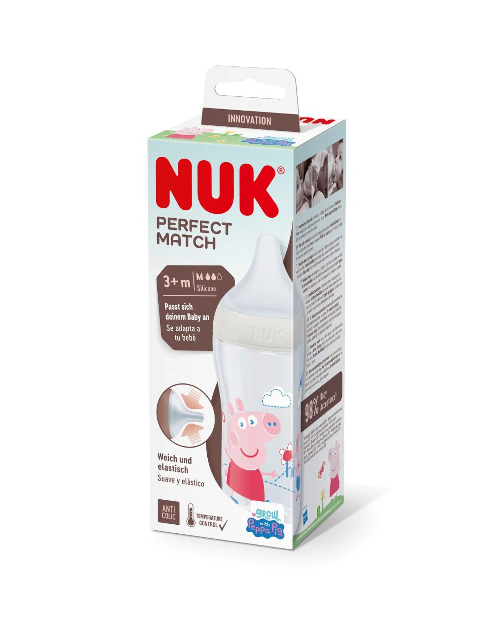Nuk πλαστικό μπιμπερό perfect match 260ml κατά των κολικών με θηλή σιλικόνης 3m+ peppa pig 10216017 - Nuk