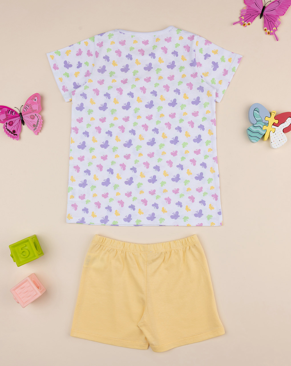 παιδική πιτζάμα λευκή/κίτρινη με πεταλούδες για κορίτσι - Prénatal