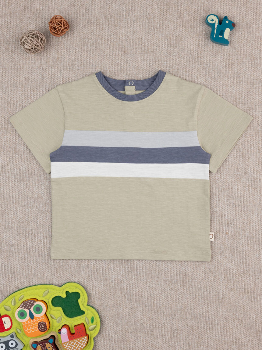 βρεφικό t-shirt λαδί ριγέ για αγόρι - Prénatal