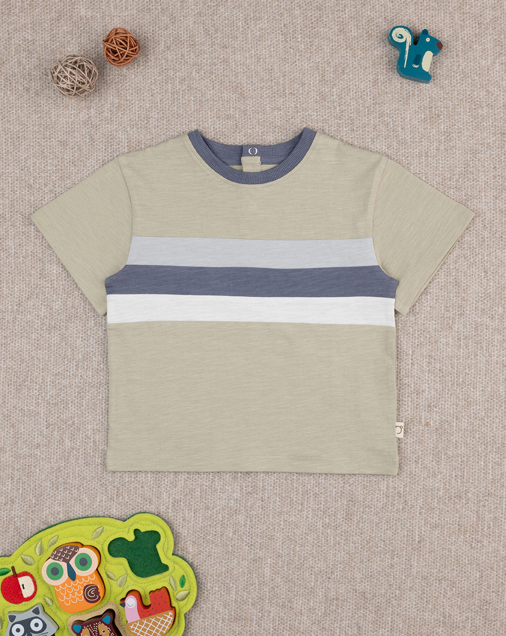 βρεφικό t-shirt λαδί ριγέ για αγόρι - Prénatal