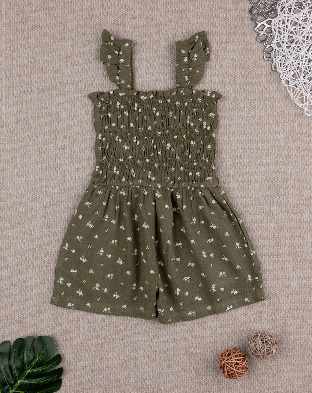 βρεφική ολόσωμη φόρμα χακί φλοράλ για κορίτσι - Prénatal