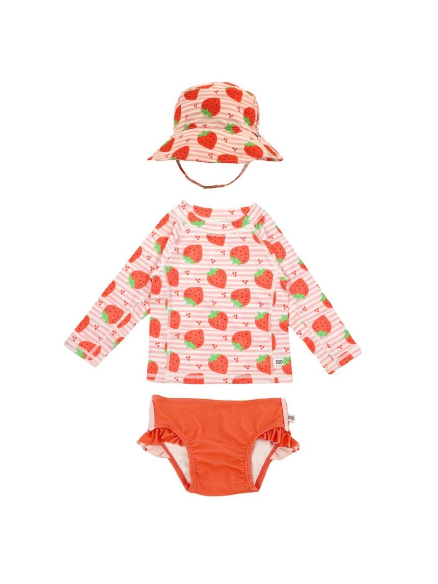 Zoocchini σετ uv μαγιό, bucket καπέλο & μπλούζα strawberry zoo16010 - Zoocchini