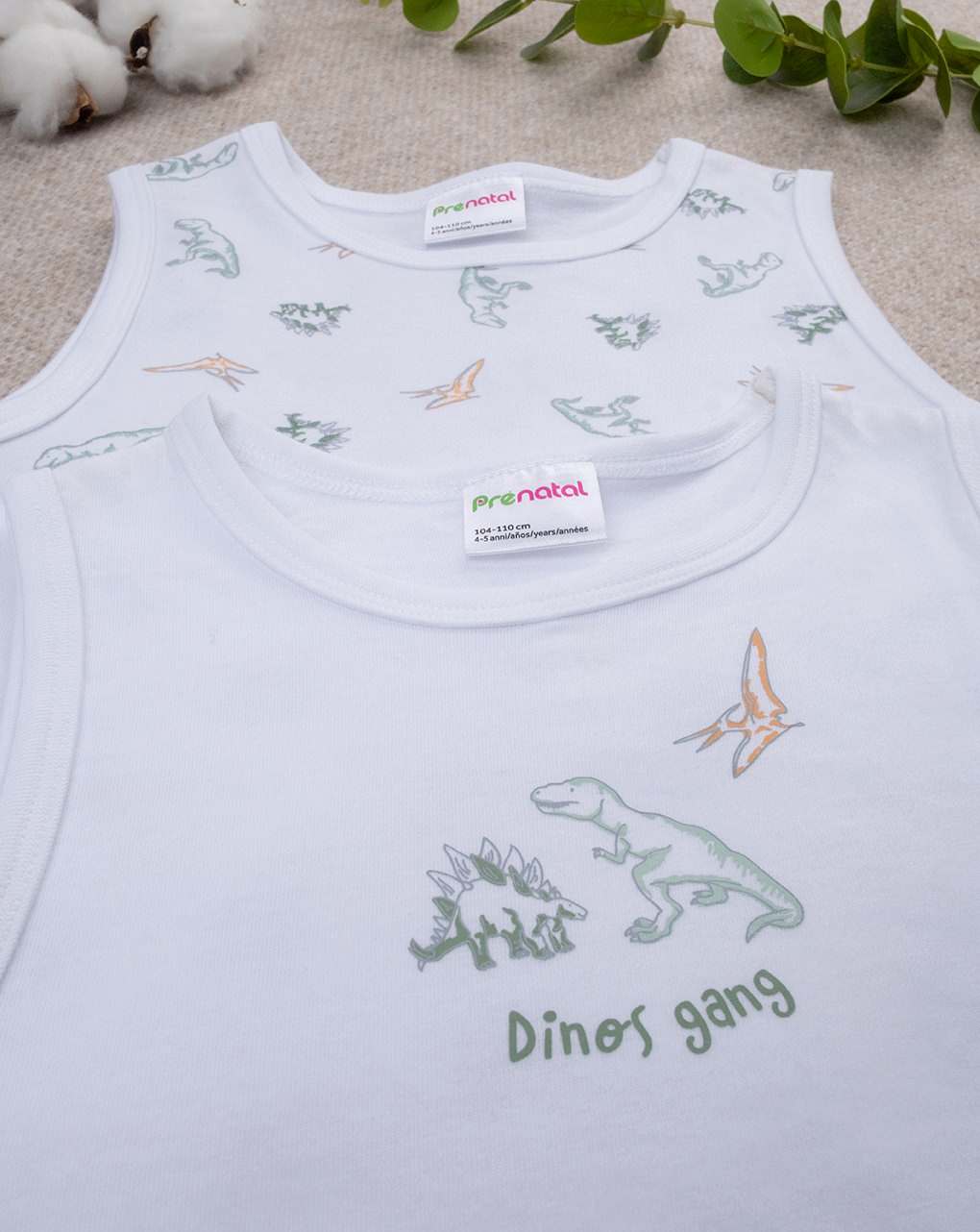 παιδικά φανελάκια λευκά με δεινόσαυρους πακέτο x2 για αγόρι - Prénatal