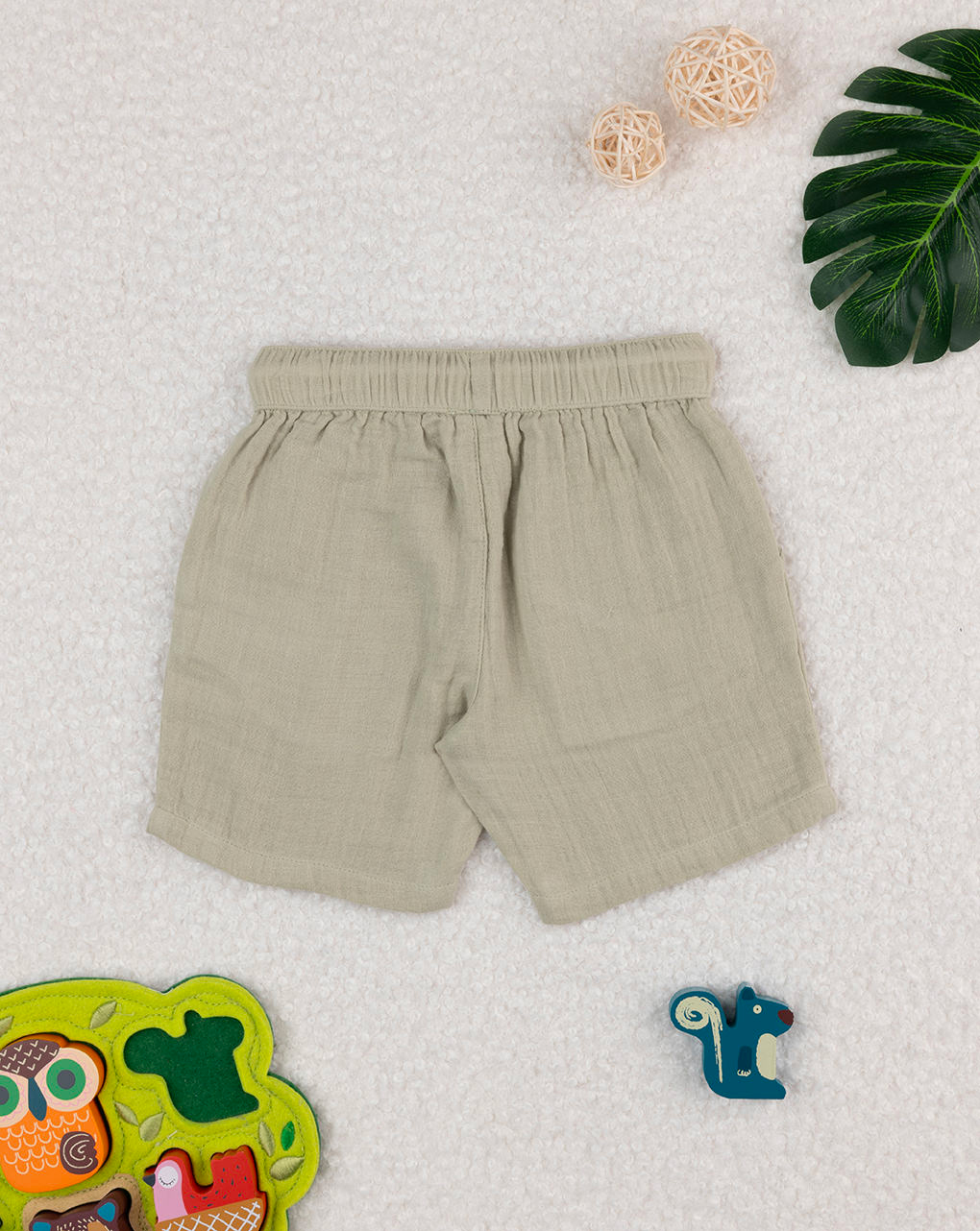 βρεφικό σορτσάκι μουσελίνα λαδί happiness mood για αγόρι - Prénatal