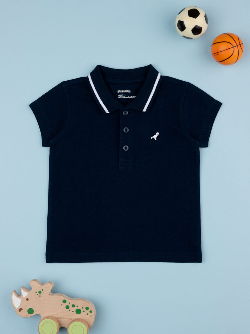 βρεφικό t-shirt πικέ πόλο μπλε με δεινόσαυρο για αγόρι - Prénatal