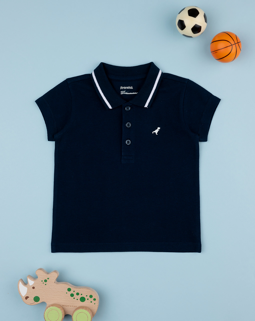 βρεφικό t-shirt πικέ πόλο μπλε με δεινόσαυρο για αγόρι - Prénatal