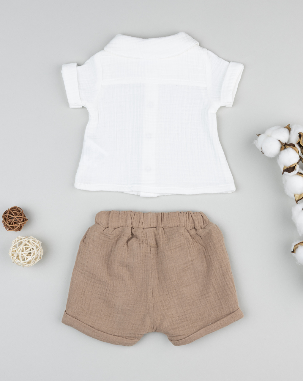 βρεφικό σετ πουκάμισο και σορτσάκι με αρκουδάκι για αγόρι - Prénatal